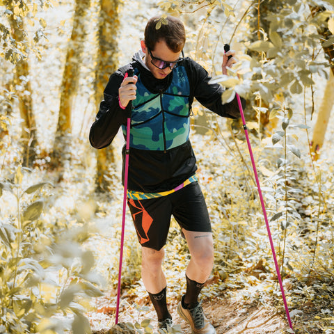 Bastones de carbono plegables ultraligeros para Trail Running y Trecking - Rosa