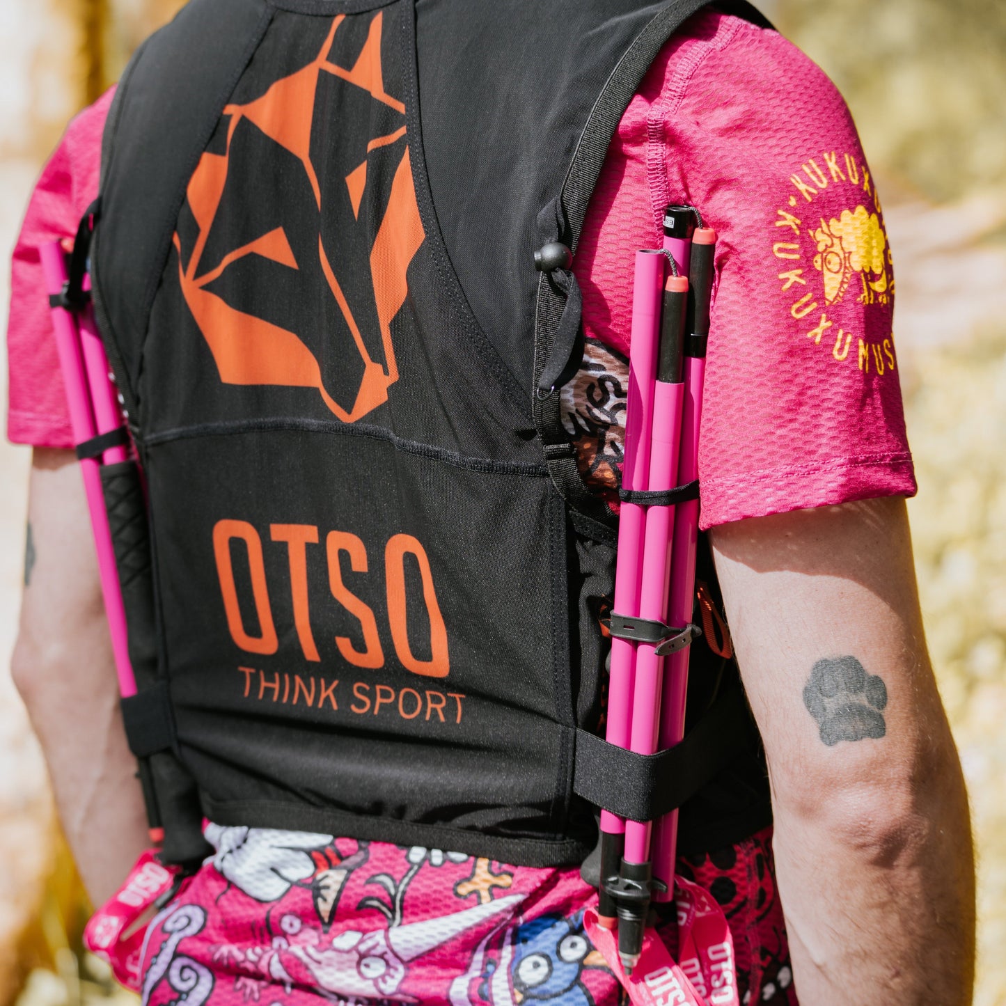 Bastones de carbono plegables ultraligeros para Trail Running y Trecking - Rosa