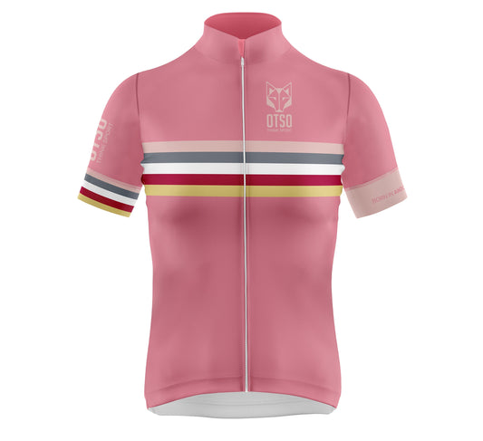 Women's short sleeve cycling jersey - Stripes Coral Pink (OUTLET)