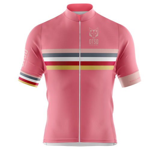Men's short sleeve cycling jersey - Stripes Coral Pink (OUTLET)