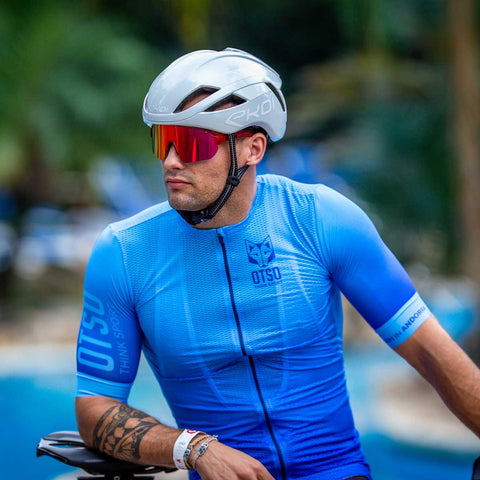 Men's short sleeve cycling jersey - Fluo Blue (OUTLET)