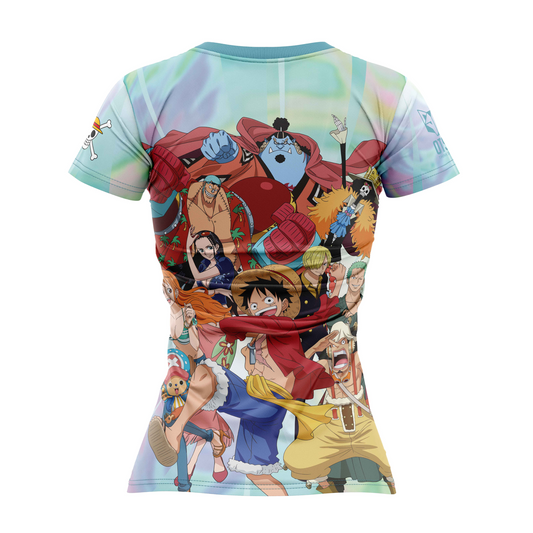 Camiseta manga corta mujer - One piece fishman luffy and the crew green