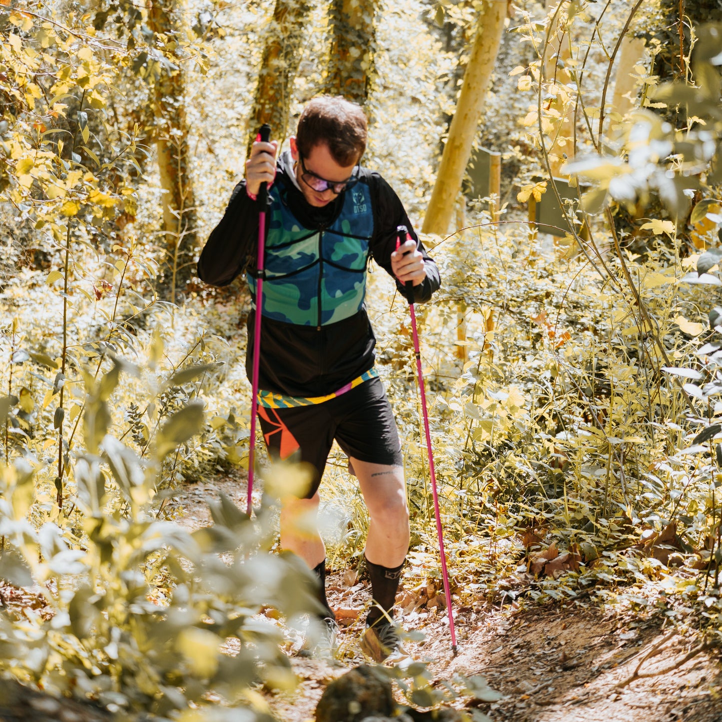 Bastones de carbono plegables ultraligeros para Trail Running y Trecking - Rosa