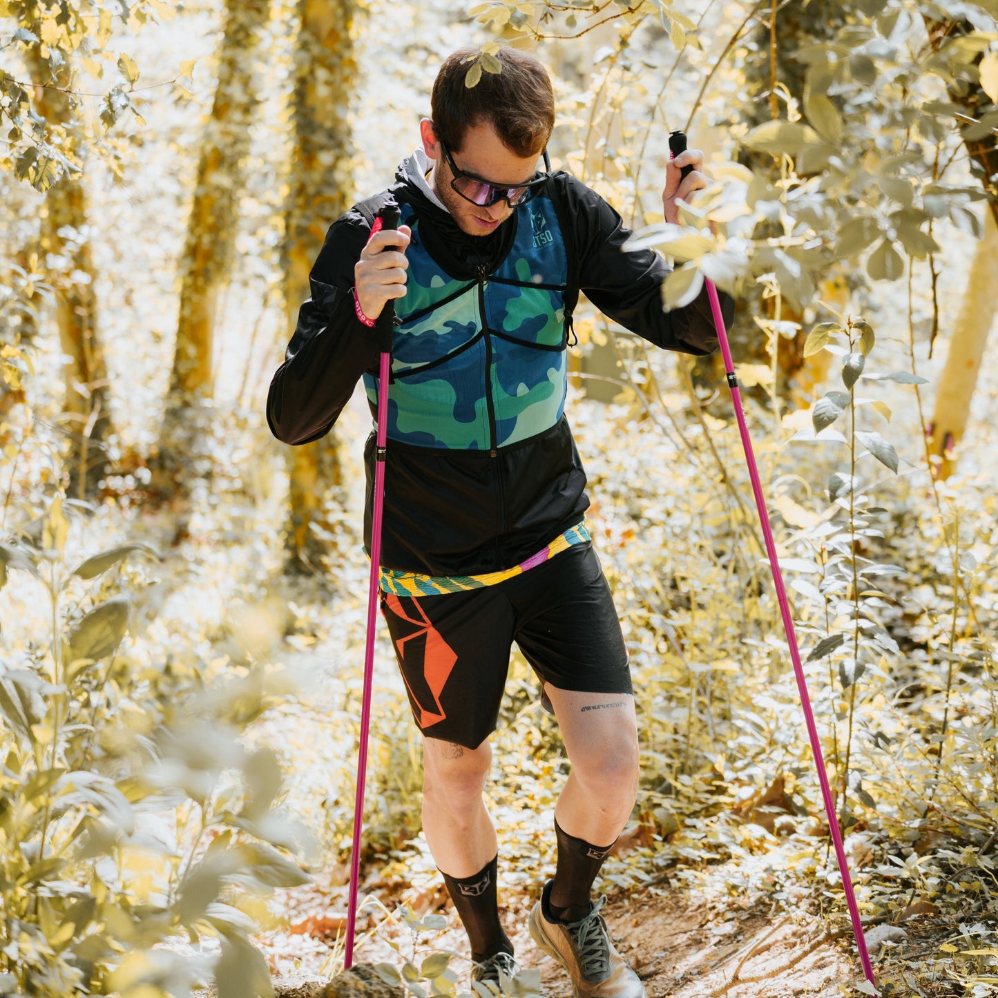 Bastones de carbono plegables ultraligeros para Trail Running y Trecking - Rosa