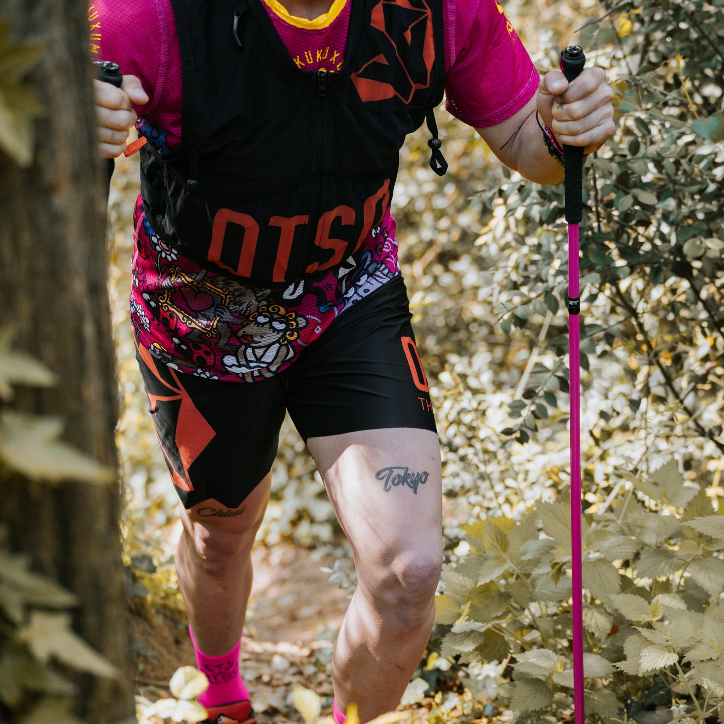 Bastones de carbono plegables ultraligeros para Trail Running y Trecking - Rosa