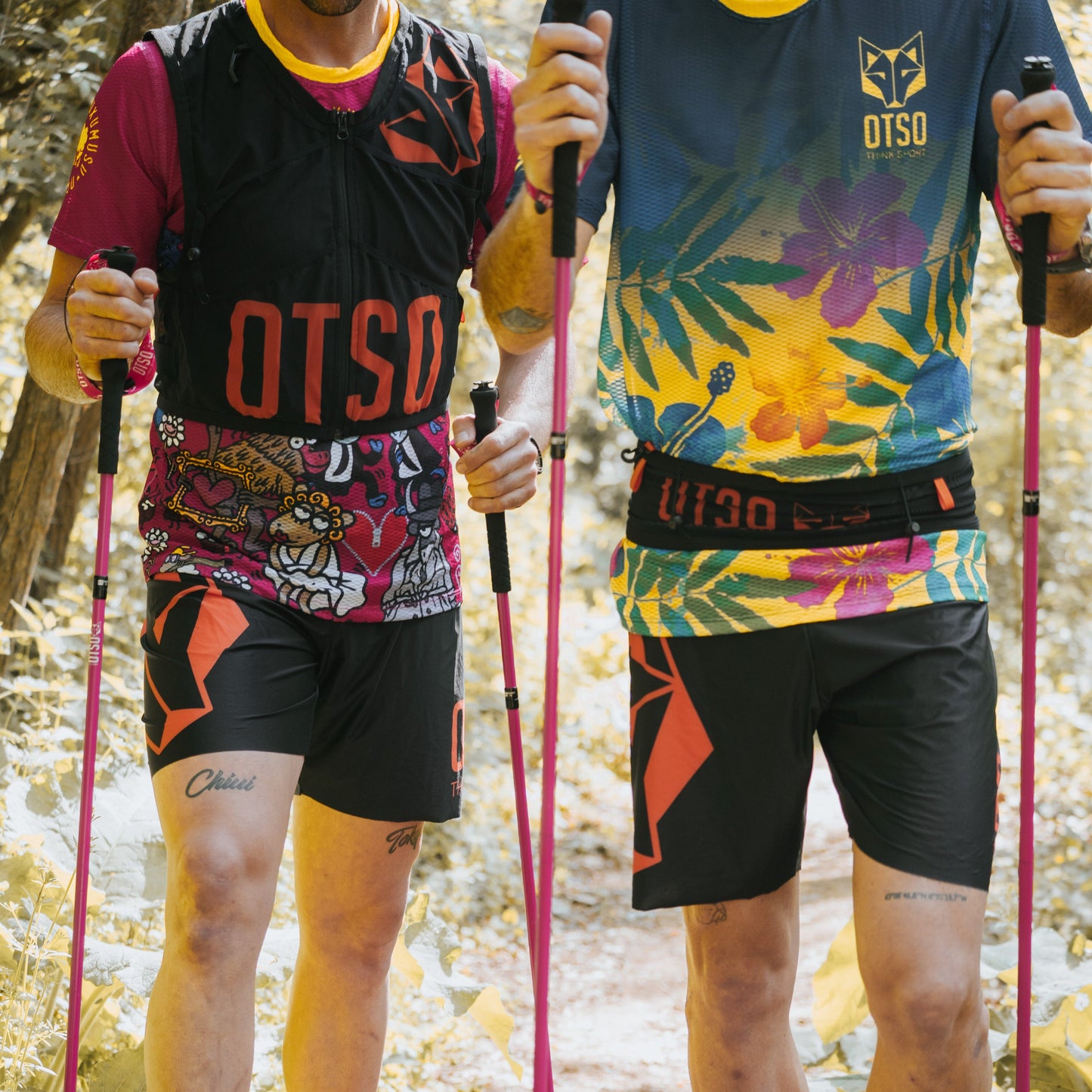 Bastones de carbono plegables ultraligeros para Trail Running y Trecking - Rosa