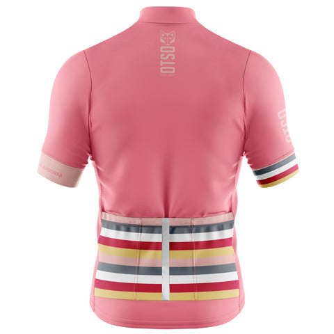 Women's short sleeve cycling jersey - Stripes Coral Pink (OUTLET)