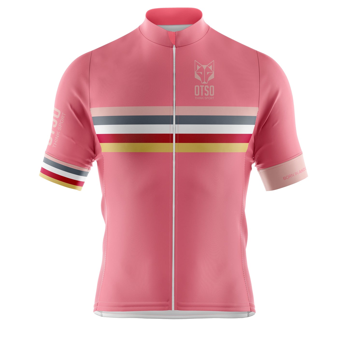 Men's short sleeve cycling jersey - Stripes Coral Pink (OUTLET)