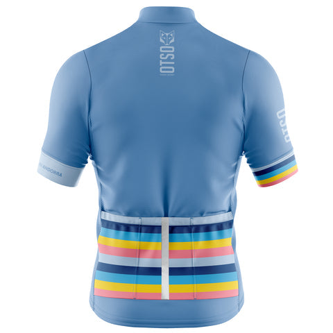 Men's short sleeve cycling jersey - Stripes Steel Blue (OUTLET)