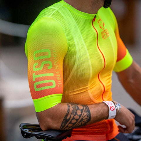 Men's short sleeve cycling jersey - Fluo Orange (OUTLET)